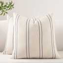 Decorative Throw Pillow Covers 18x18 Inch Set of 2 Linen Striped Accent Neutral Beige Farmhouse Boho Square Cushion Covers for Couch Sofa Bed Living Room Modern Home Decor, Navy Blue