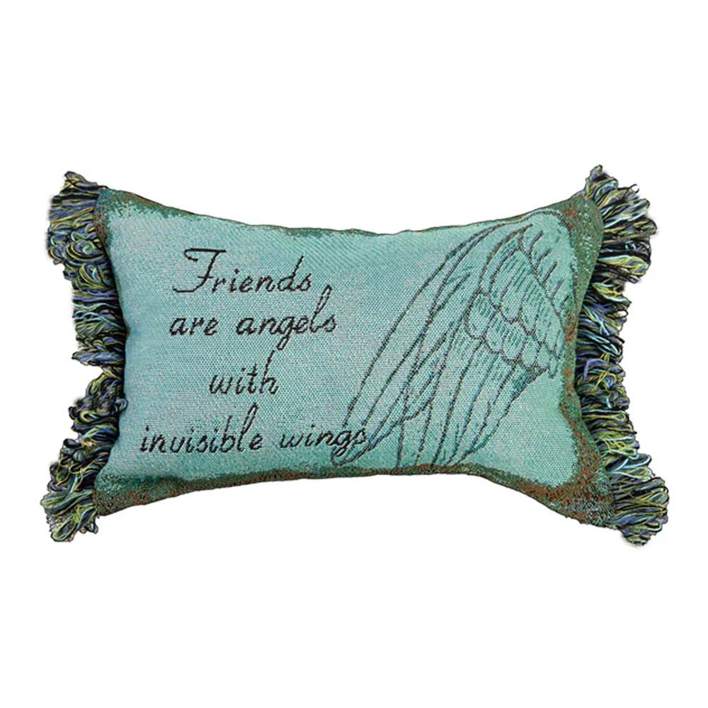 Manual 12.5 x 8.5-Inch Decorative Embroidered Word Pillow with Fringe, Friends are Angels