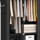 35 Inch Portable Wardrobe Closet for Small Room, Clothing Organizer Storage Rack with Non-Woven Fabric Cover, 2 Clothes Hanging Rods, 4 Storage Shelves and Side Pockets, Black