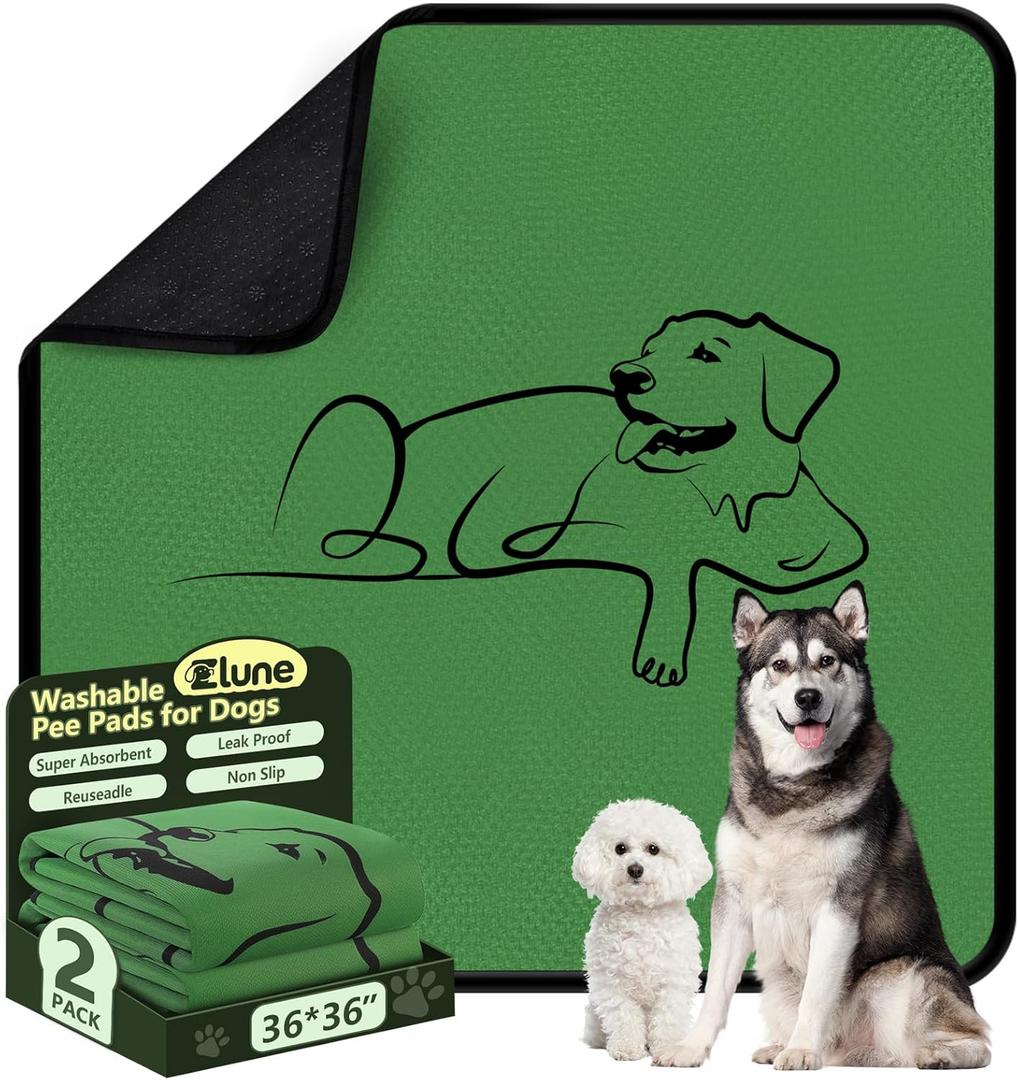 2 Pack Washable Pee Pads for Dogs 36"x36", Reusable Training Puppypads Absorbency Non-Slip & Leak-Proof for Pet Whelping Box Playpen Crate Sofa Bed Floors (Green)