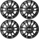 Golf Cart SS Wheel Covers Hub Caps, Golf Cart 8 Inch Wheel Hubcaps for Club Car EZGO Yamaha and Most Golf Carts (Except RXV), 6-Spoke Design, Set of 4 Golf Cart Black Hubcaps Wheel Covers