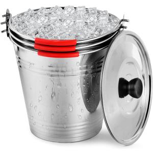 OBTANIM 3 Pack 6L Stainless Steel Metal Ice Buckets Champagne Drink Cooler Storage Ice Pails with Handle and Lid for Party Favors Organizing Home Parties Bar Cooling Supplies