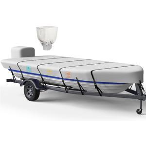 1200D 5-Layer Jon Boat Cover 14-16ft with Motor Cover | Super Waterproof (2-Layer PU, 1" Seam Tape) | UV Resistant, 9+4 Windproof Straps | Mooring/Trailerable