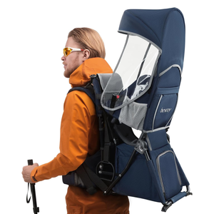 besrey Baby Backpack Carrier, Toddler Hiking Backpack with Safety 3-Height Seat, Adjustable Straps&Waist Belt, Foldable Frame Lightweight Large Capacity Child Carrier for Hiking (Blue/Grey)