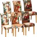 6 Pieces Christmas Dining Chair Covers Removable Washable Stretch Christmas Chair Covers with Santa Claus Elk Snowman Chair Protector Slipcovers for Xmas Kitchen Holiday Party Home Decor