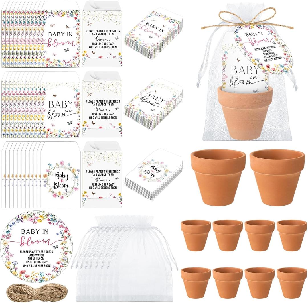 Reallnaive Baby Shower Party Favors Baby in Bloom Envelopes Seed Packets Include 24 Mini Terracotta Pots Seed Packets 24 Self Adhesive Envelopes Thank You Tags Gifts for Party(Wildflower)
