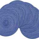 SHACOS Round Braided Placemats 15 inch Set of 6 Washable Kitchen Table Placemats for Home Wedding Party (Blue White, 6)