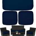 Sqodok 3 Pack Outdoor Cushion Covers Replacement, Waterproof Patio Seat Cushion Cover Fit for 4-Seater Wicker Rattan Conversation Set Loveseat Chair Couch Furniture, Cover Only, 38x19x2,19x19x2, Blue (Blue-elastic Band Style)