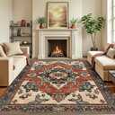 6x9 Machine Washable Non-Slip Area Rug & Mat - Soft Faux Wool & Polyester, Boho Stain-Resistant Indoor Carpet for Bedroom, Dining Room, Kitchen, Living, Nursery, Low Pile, High Traffic (Red)