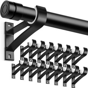 KOLAKO Curtain Rod Bracket, Black Rod Holders Hooks Heavy Duty Brackets 1 Inch for Wall Drapery Rod Support Hangers, Set of 16