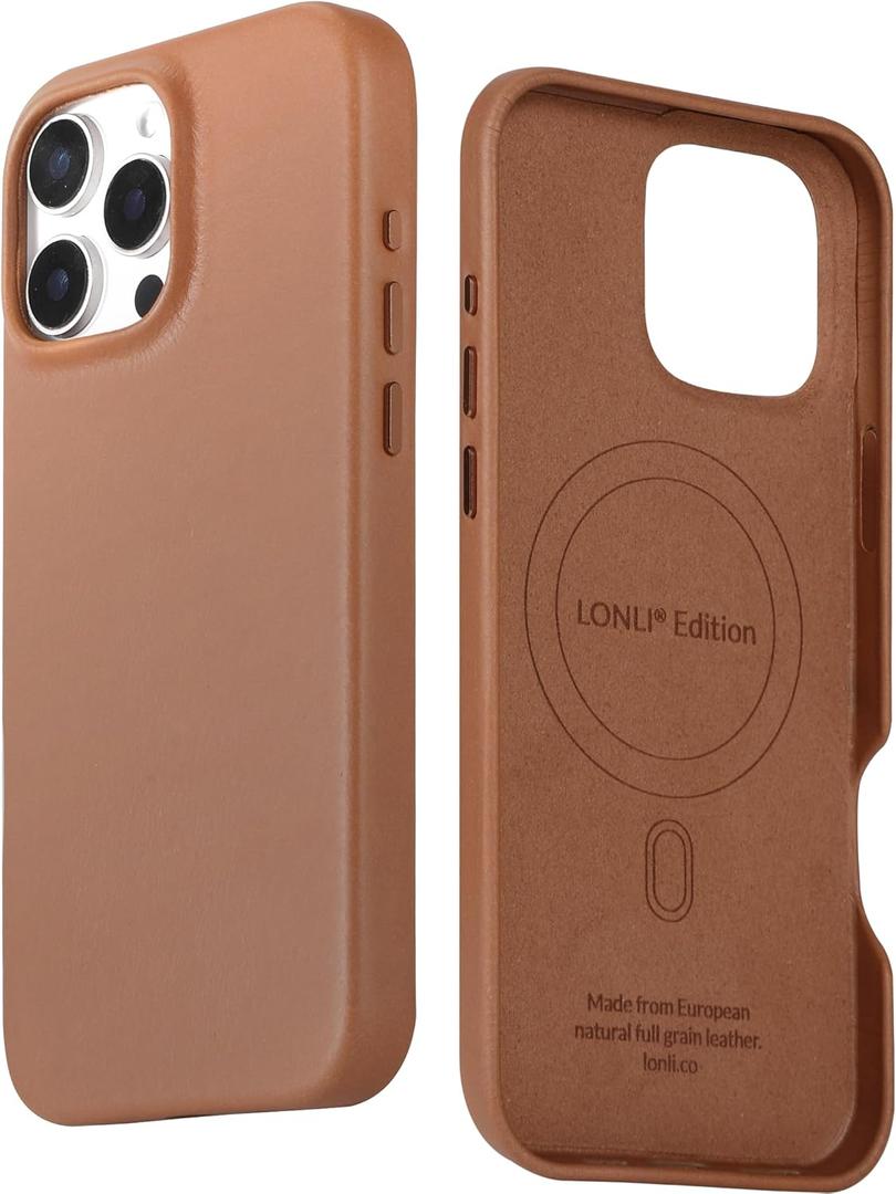 LONLI Edition | Italian Leather - for iPhone 16 Pro Max - Premium Italian Full Grain Leather Phone Case - Develop Unique Patina - Saddle