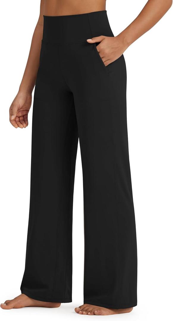 G4Free BareFeel Yoga Pants Women Wide Leg Pants with Pockets High Waisted Dress Pants Comfy Sweatpants 29"/31"/33" (X-Small, Black)