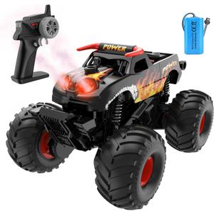 Amphibious Remote Control Car 4WD | RC Monster Truck with Dual Spray Mist & Led Lights,1:16 Scale Waterproof RC Cars for All Terrain Off-Road Pickup Toys Gifts for Boys/Girls Age 8-12+ (Black)