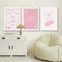 Coquette Wall Decor Pink Bow Wall Art Girl Room Canvas Posters Preppy Aesthetic Wall Decor Pictures Trendy Pink Wall Art Coquette Cherry Print for Girly Room Bedroom 12x16 Inch Framed Set of 3