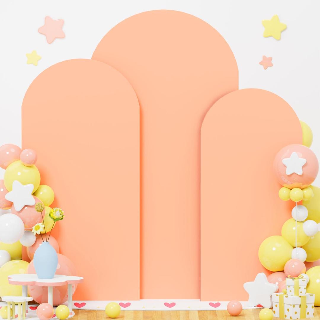 OMKSIH Peach Arch Cover Set of 3 Wedding Arch Covers Stretchy Backdrop 4FT 5FT 6FT Spandex Backdrop Arch Cover Cloth for Chiara Wall Cover Fitted Backdrop Cover for Arch Stand Baby Shower Decorations
