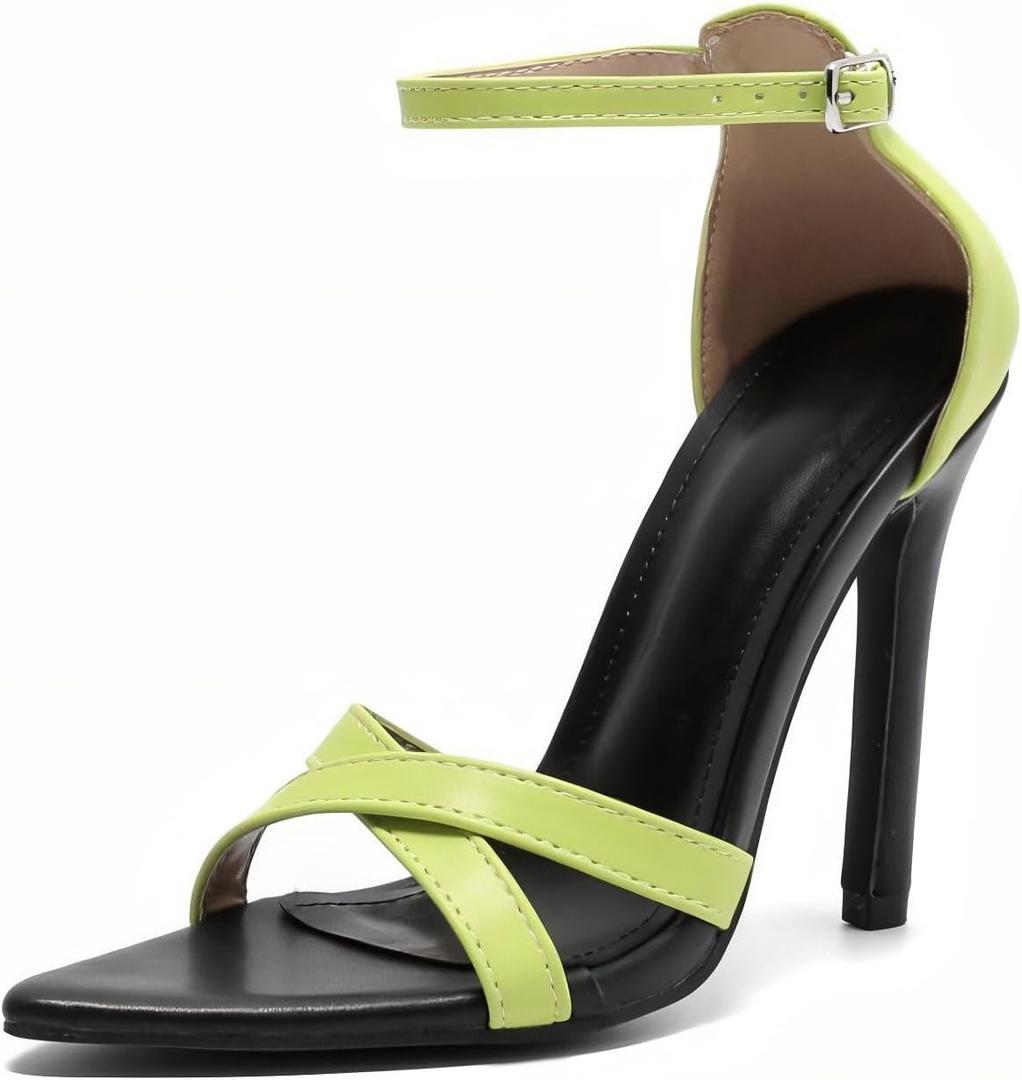 Pradize Black And Lime Green Sandals With Stiletto Heels (Lime green neon, EU-39=US-8)
