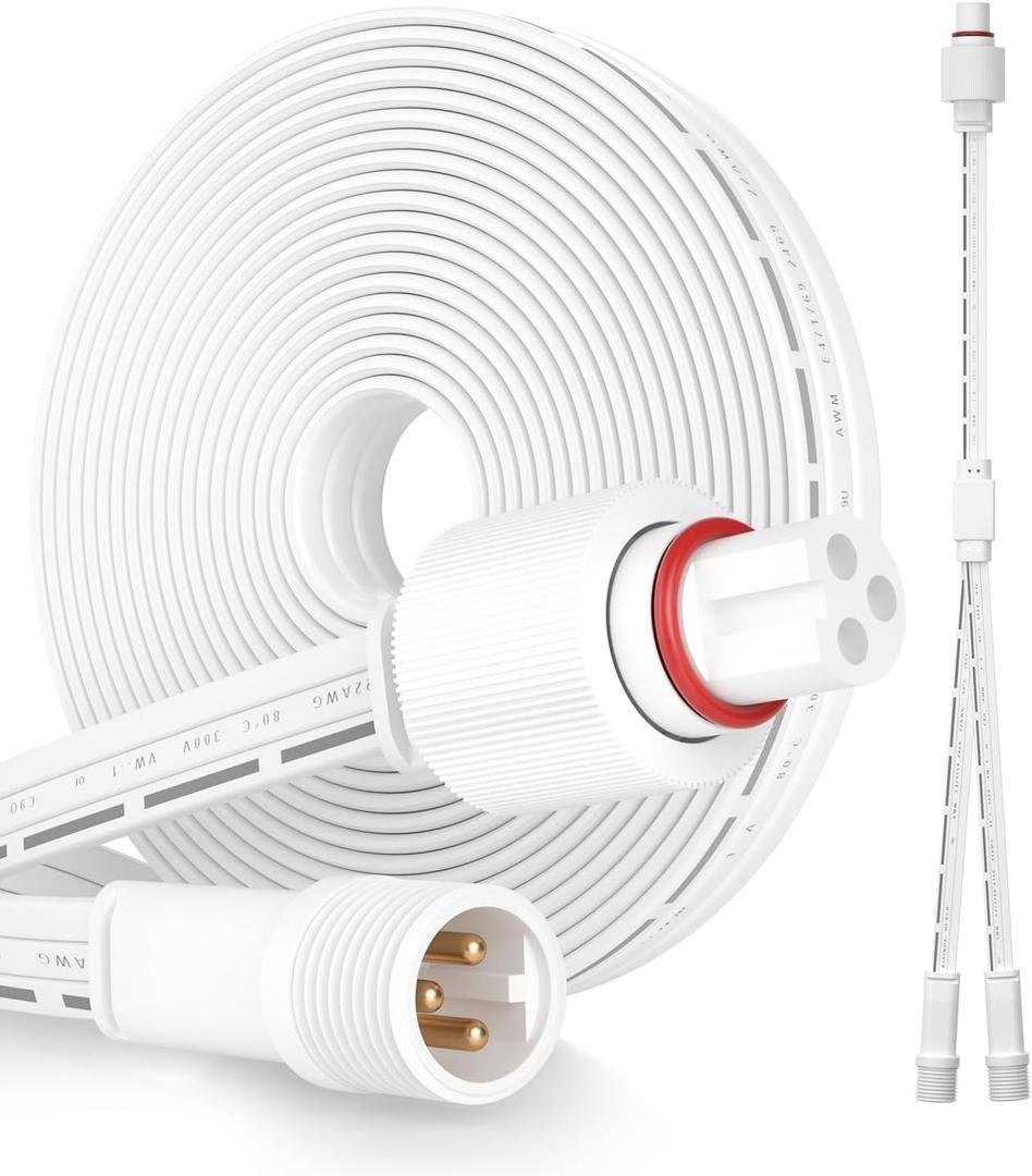 16.3FT Permanent Outdoor Lights Extension Cable for Go-vee H705A H705B H705C H706A H706B H706C,IP68 Waterproof Extension Cord, 3 Pin Power Cord 1FT Y-Shaped Extension
