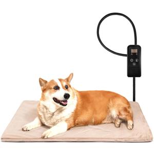 Niubya Pet Heating Pad for Dogs and Cats, Adjustable Temperature and Waterproof Pet Heated Mat with Timer, Electric Heating Pet Bed with Chew Resistant Cord and Soft Washable Cover, 24" x 18"