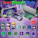 Music Animals Theme Magnetic Building Blocks Travel Toys Set with Portable Metal Tin for Kids Boys & Girls Ages 3+, 35PCS STEM Learning Magnetic Cubes for Toddlers 3-5,Birthday Gifts, Classroom Prizes