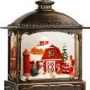 Priddop Christmas Snow Globe Lantern Christmas Decorations Gifts Barn Snowman Santa Claus Cardinal Winter Farm Scene Musical Glitter Snowfall USB/Battery Timer 12 inch