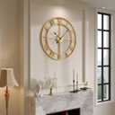 Gold Wall Clock, 24 Inch Large Wall Clock for Living Room Kitchen Mantel, Completely Silent Non Ticking Battery-Operated Metal Round Luxury Decorative Modern Clock - Roman Number
