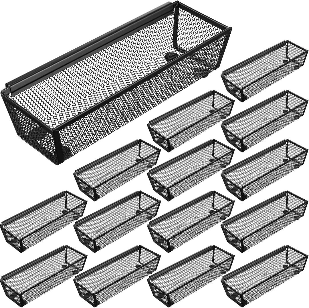 Chumia 10 Pack Silverware Drawer Organizer 9 x 3 x 2 Inch Mesh Utensil Organizer for Kitchen Drawers with Interlocking Arm for Flatware Knives Spoons Fork Cosmetic Utensil Tabletop Storage Tray