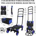 2 in 1 Folding Hand Truck with Folding Basket,Heavy Duty Hand Truck Dolly 330lbs Capacity with Telescoping Handle and Rubber Wheels,Portable Dolly Cart with Bungee Cords for Moving