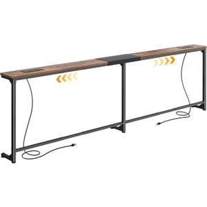 Huuger 78.7-94.5'' Extendable Behind Couch Table with Outlets, Rustic Brown, 78.7- 94.4"W x 29.5"H