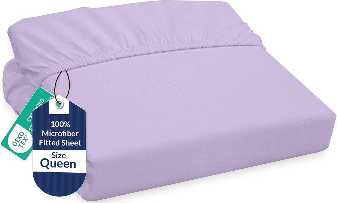 Royale Linens Fitted Sheet Queen - Ultra Soft 1800 Brushed Microfiber - Hotel Luxury Bottom Sheets - Wrinkle Free & Fade Resistant - Deep Pocket Fitted Sheet Only (Queen, Lavender)