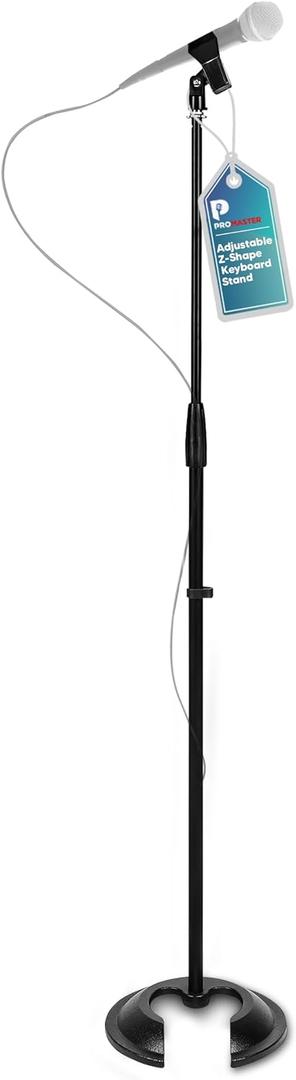 ProMaster Round Base Microphone Stand - Portable, Universal and Adjustable, Performance and Studio-Quality Metal Micr Mount Floor Stand with Compact Round Base - Black