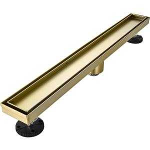 Linear Shower Floor Drain, Brushed Gold 30 Inch 304 Stainless Steel Bathroom Drains Kit, Rectangular Shower Trench Drain with Reversable Tile-in Pattern Drain Cover & Hair Catcher