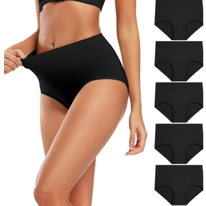 Molasus Women's Cotton Underwear High Waisted Full Coverage Ladies Panties ,Size L , 5 Pack