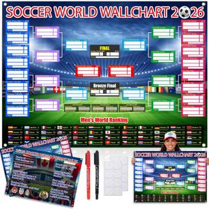 2 x World Cup 2 PCS Sports Event Schedule Poster Soccer Ball Wallchart Showcase Waterproof Soccer Backdrop Banner Merchandise Decor Fans Gifts
