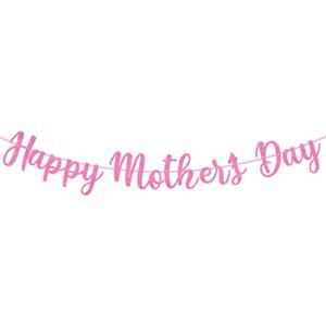 Happy Mother's Day Decorations Banner - NO DIY - Pink Glitter Mothers Day Party Supplies Decorations Love Decor for Mom Photo Props Photography