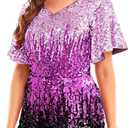 MANER Womens Sequin Romper Sparkly Short Jumpsuit Party Concert Outfit With Flutter Sleeve (Large, Periwinkle/Festival Fuchsia/Dark Purple)