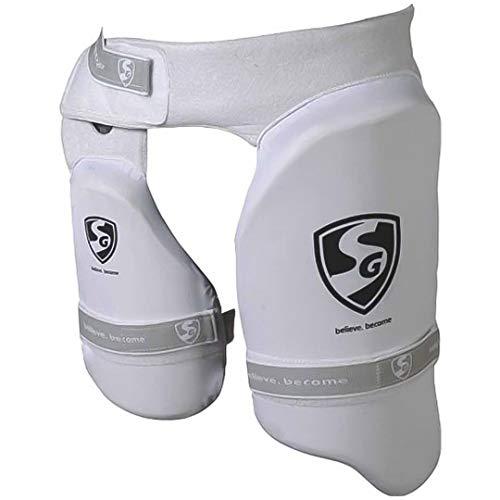SG Ultimate Combo Thigh Guard | White | Men RH | Polyester | Men | Customised Adjustment | Thigh & Inner Thigh Guard | Comfort-Fit Elasticated Straps | Fully Adjustable | Secure Fit