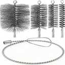 5 Pcs Pipe Cleaning Brush Set Sweep Brush with Flexible Rods 4 Stainless Steel Pipe Brushes Chimney Cleaning Kit with Standard End Fitting for Auto Parts, Bottles, Tubes, Hearth Fireplace