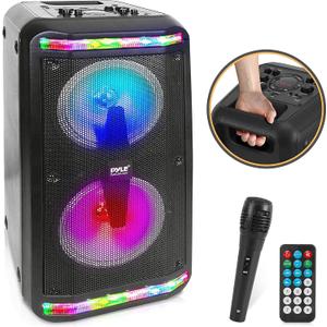 Pyle Bluetooth Speaker & Microphone System - Portable Stereo Karaoke Speaker with Wired Mic, Built-in LED Party Lights, MP3/USB, FM Radio (6.5 Subwoofers, 500 Watt MAX) (PPHP266B.5)