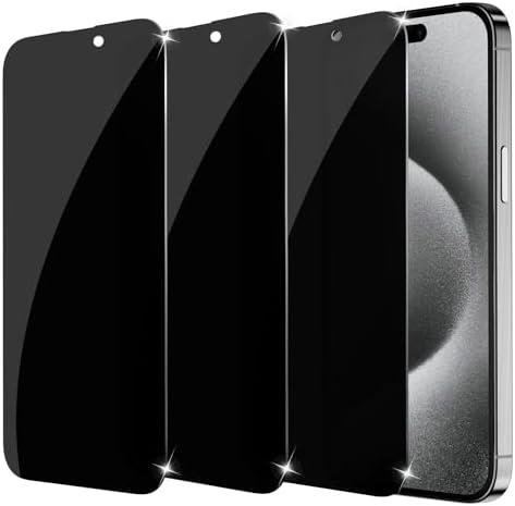 sorlnern 3-Pack for Privacy Screen Protector for iPhone 15/15 Pro, Sensor Protection, Anti Spy Private Tempered Glass Film, Touch Sensitive, Bubble-Free, 9H Hardness Screen Protection 6.1 Inch