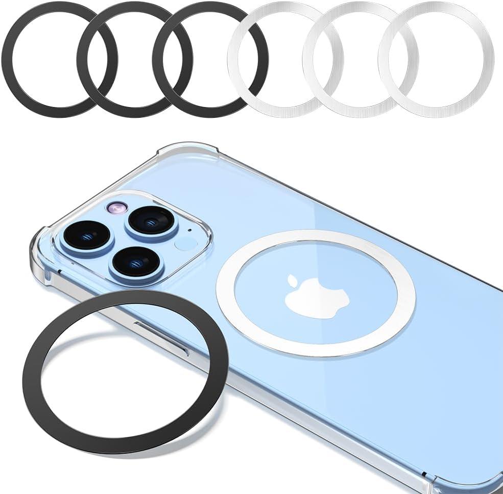 Magnetic Wireless Charging Magsafe Ring-6 PCS,Ultra-Thin(0.4mm) Magsafe Sticker,Compatible with iPhone 17/Air/16/15/14/13 Series,Samsung Galaxy,Google Pixel,Magsafe Accessories-3Black&3Silver