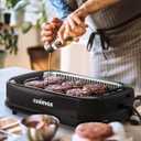 Smokeless Grill Indoor, CUSIMAX Electric Grill, 1500W Portable Korean BBQ Grill with LED Smart Display & Tempered Glass Lid, Non-stick Removable Plate, Dishwasher Safe, Black