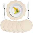 Upgraded 6PCS 15-Inch Extra Large Placemats-Large Size for Wide Coverage, Quilted Placemats Set of 6,100% Cotton with Microfiber Filling, Thick &Washable, Perfect for Dining & Holiday Gatherings,Flax