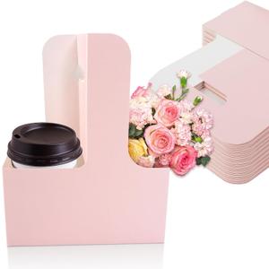 MAQIHAN 2 Cup Drink Carrier with Handle - 12Pcs Disposable Paper Cardboard Coffee Cup Holder Portable Drink Caddy Cup Carriers Foldable to go Cup Holder Food Delivery Accessories for Hot/Cold Drinks (Pink)