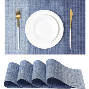 Leetaltree Gradient Blue Woven Placemats Set of 4 - Heat Resistant Non-Slip Place mats for Dining Table, Washable Durable PVC Vinyl Woven Table Mats(Gradient Blue, 4)