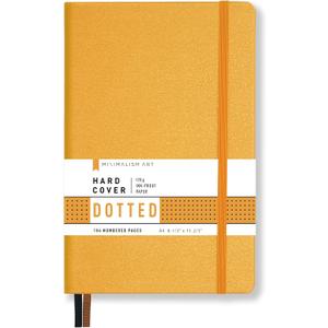 Minimalism Art, Premium Hard Cover Notebook Journal, X-Large Size, Master A4 8.3" x 11.4", 186 Numbered Pages, Gusseted Pocket, Ribbon Bookmark, Extra Thick Ink-Proof Paper 120gsm (Dotted, Amber)