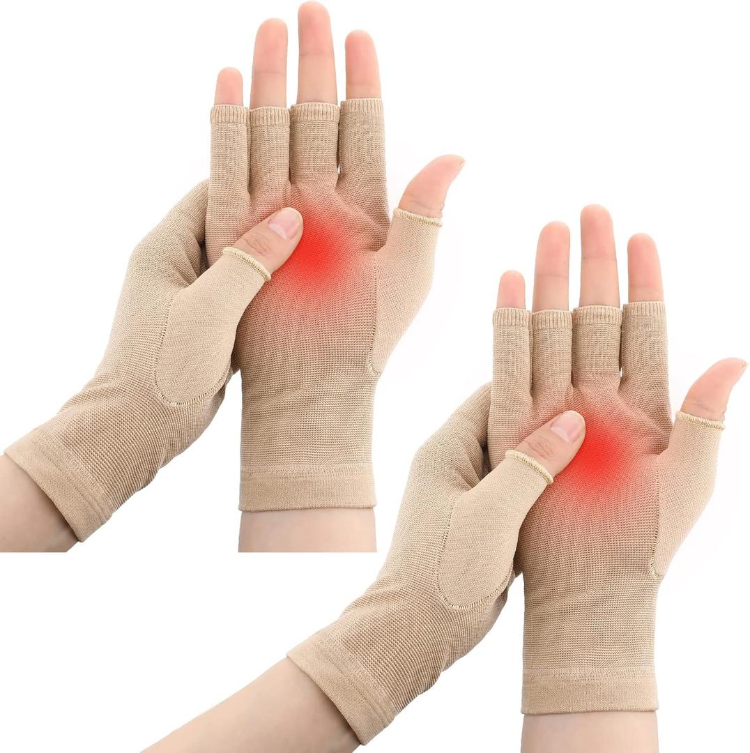 Woanger 2 Pairs Compression Gloves for Women Men 20-30 Mmhg Seamless Fingerless Compression Hand Thumb for Typing Crocheting
