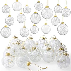 Liliful 24 Pcs Clear Glass Christmas Ball Ornaments 2.36 Inch Glass Christmas Tree Decorations Xmas Tree Hanging Balls Ornaments Decoration for Trees Xmas Holiday Party Decor Gift