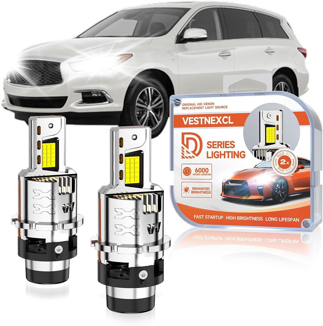 D2S HID Bulbs Fit for Infiniti 2014-2020 QX60 QX50 QX56 QX80 M56, 2006-2008 M35 30000LM 6000K White, Dual-sided 30 Chips, Xenon HID Light Replacement, 800% Brightness Pack of 2