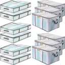 SATINIOR 80L 12 Pack Clear Large Storage Bags 6 Under Bed Storage Containers and 6 Clothes Containers for Organizing Closet Collapsible Foldable Organizer Blanket Clothes Bins with Zipper for Bedroom