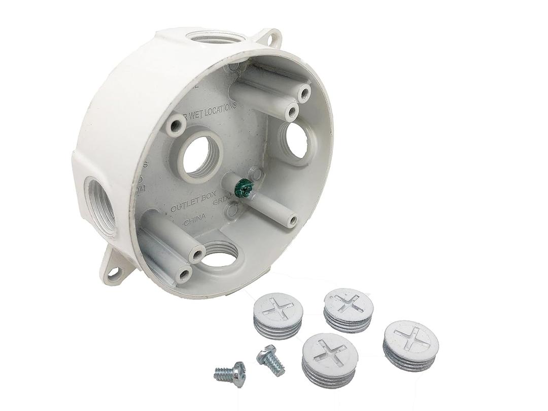 2 x Sealproof 5 Hole 1/2-Inch Holes Weatherproof Round Electrical Outlet Box with 5 Outlet Holes, 1/2" Dia, UL Listed, White